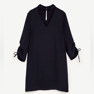 Zara Navy Flowy Long Sleeve Dress Size XS